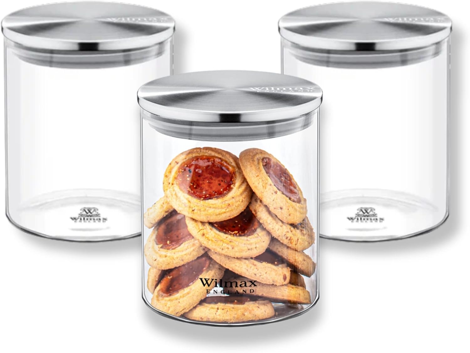 Wilmax Vorratsglas 760 ml mit Edelstahldeckel 3er Set WL-888513/A3