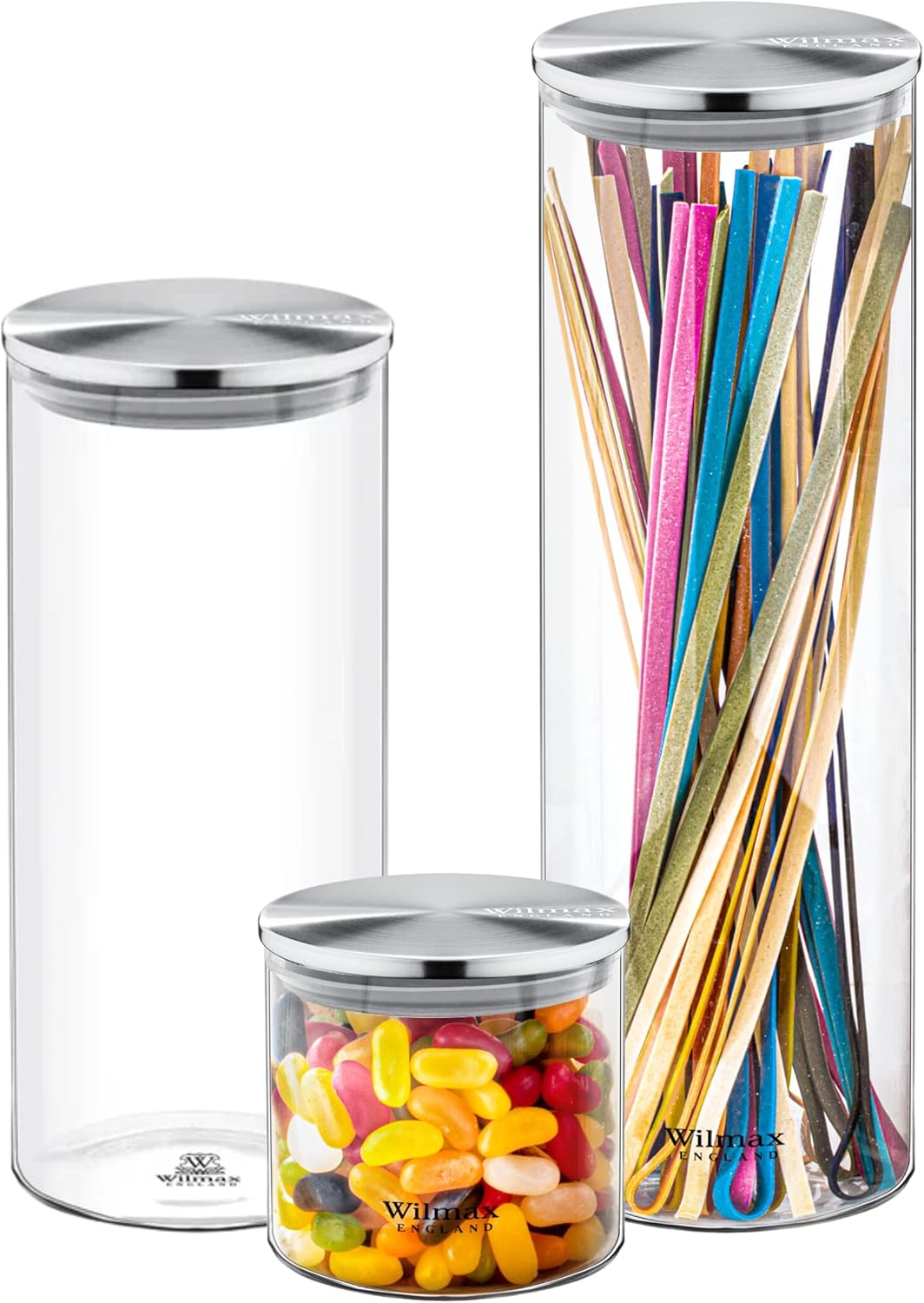Wilmax Vorratsglas Set mit Edelstahldeckel 3er Set WL-888512/A-516/A-520/A