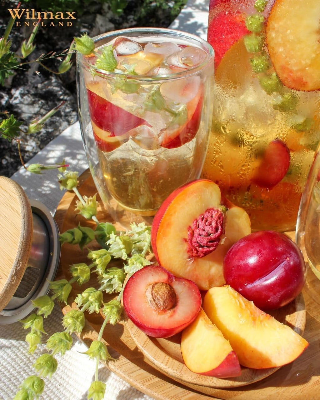 Wilmax Servierset 2-teilig mit Bambusteller 28 × 17,5 cm und Thermoglas 250 ml