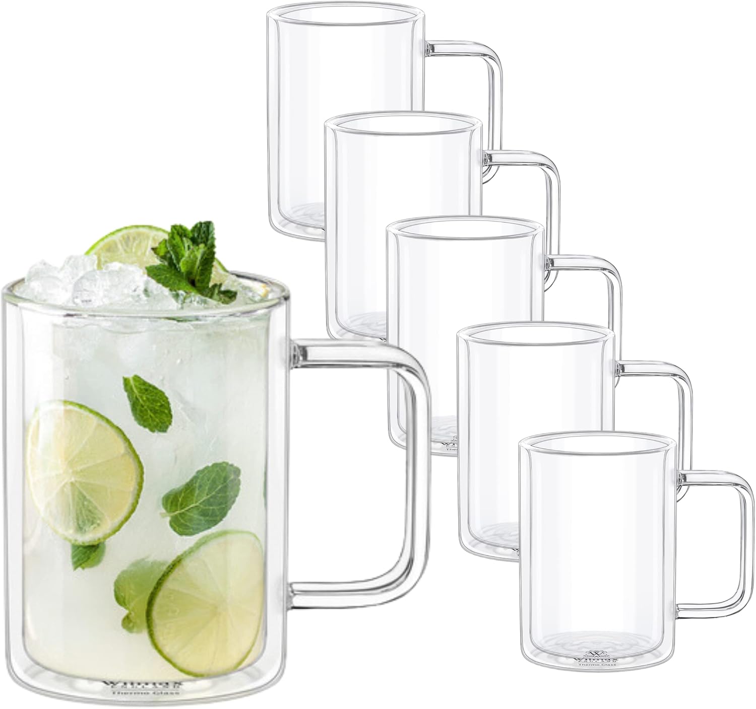 Wilmax Doppelwandiger Becher 400 ml 6er Set Borosilikatglas WL-888720/A6