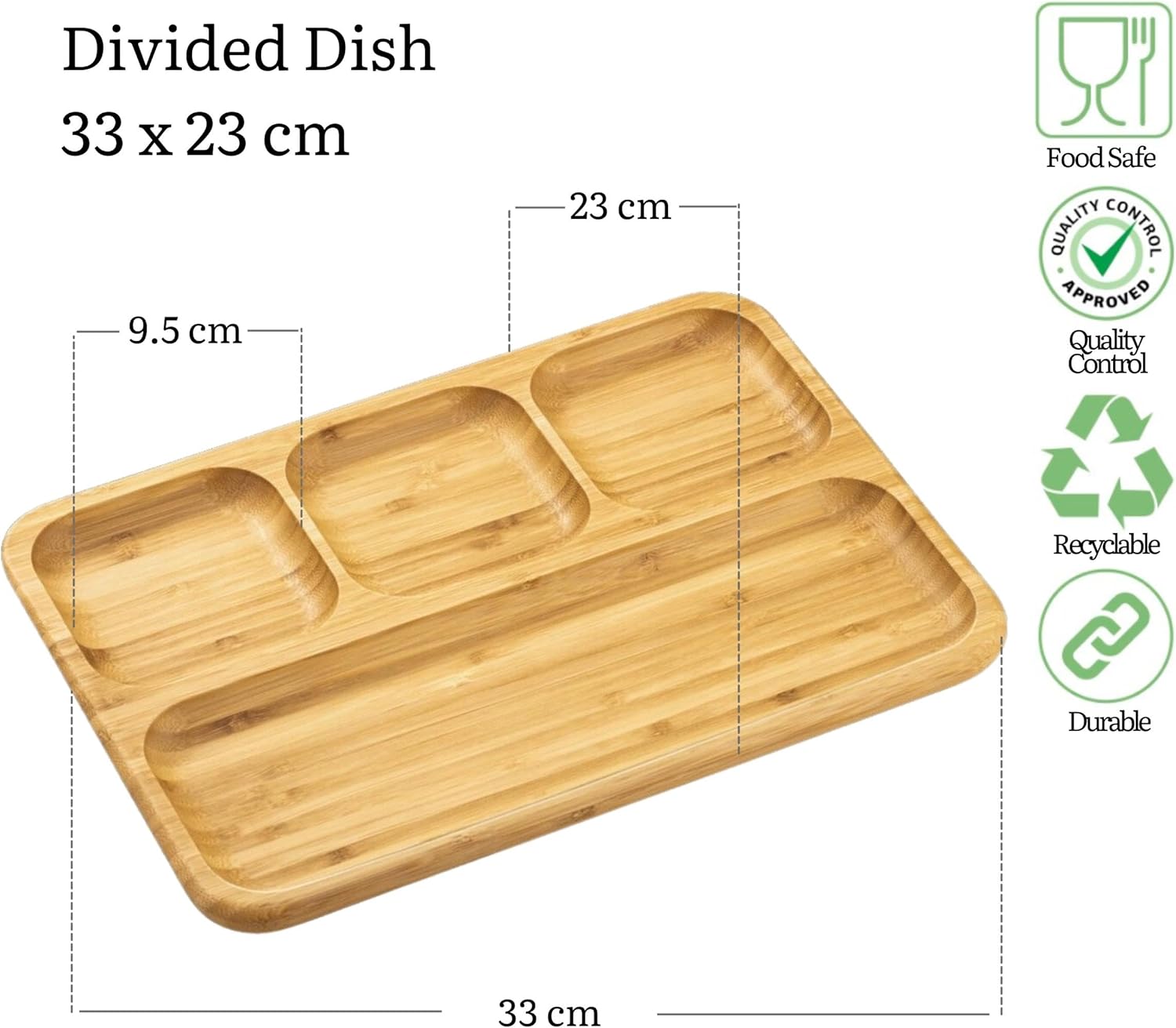 Wilmax Servierplatte mit 4 Fächern 33 × 23 cm Natur aus Bambus