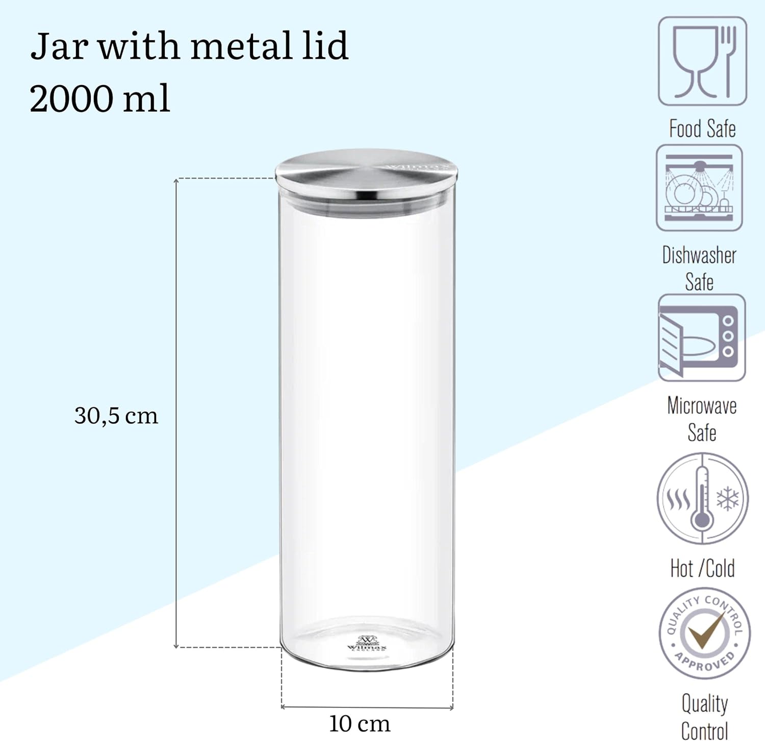 Wilmax Vorratsglas 2er Set 2000 ml mit Metalldeckel – Glasbehälter WL-888010/A2