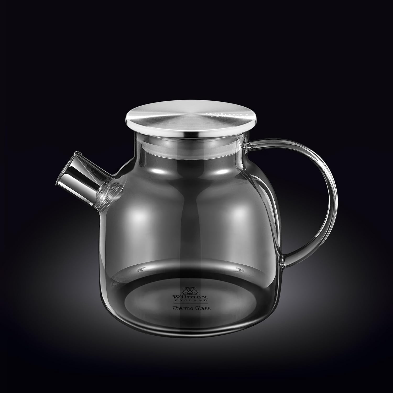 Wilmax Teekanne 1200 ml mit Federfilter und mit Edelstahldeckel Grau aus Thermoglas