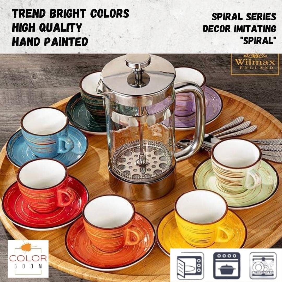 Wilmax Kaffee Tassen & Untertassen Set 6-teilig, 110 ml, ColorBoom WL-669134/AB6