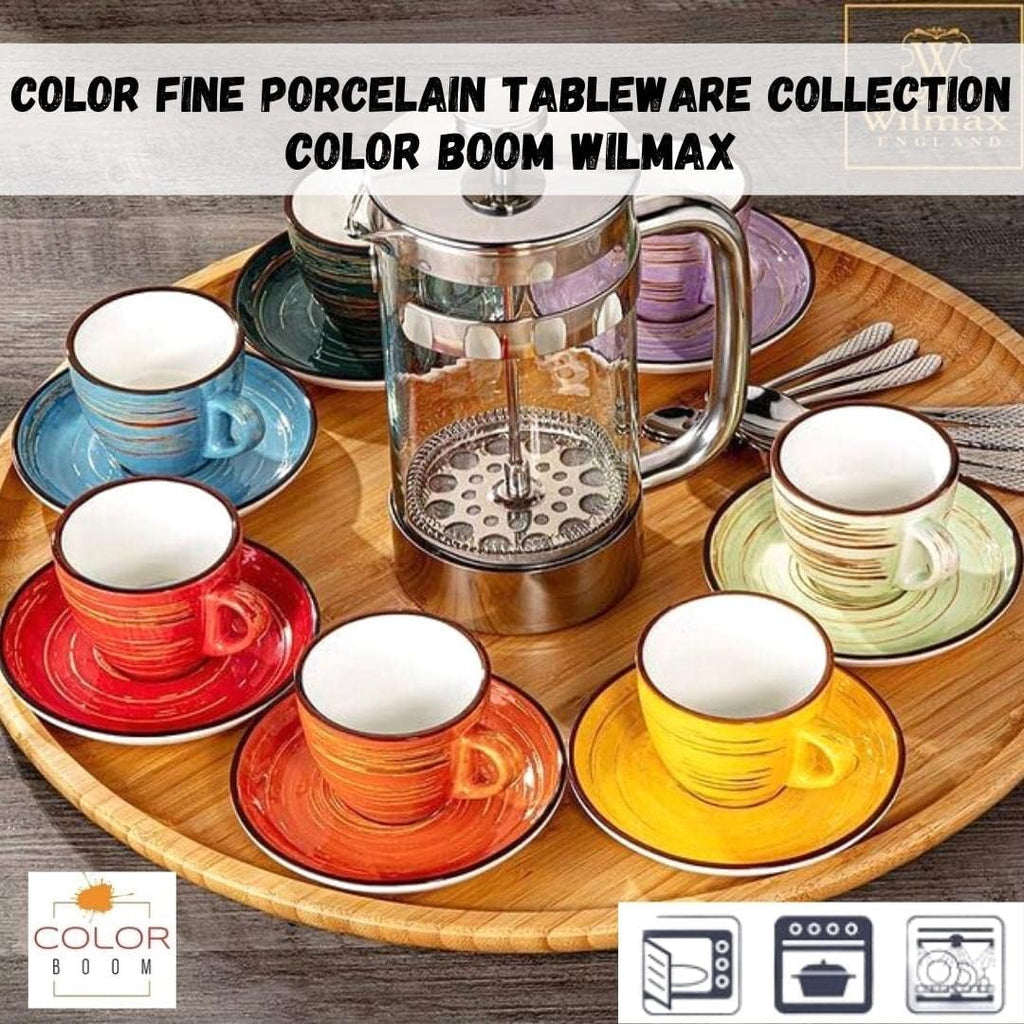 Wilmax Espressotasse mit Untertasse 75 ml 6er-Set Rot aus Porzellan