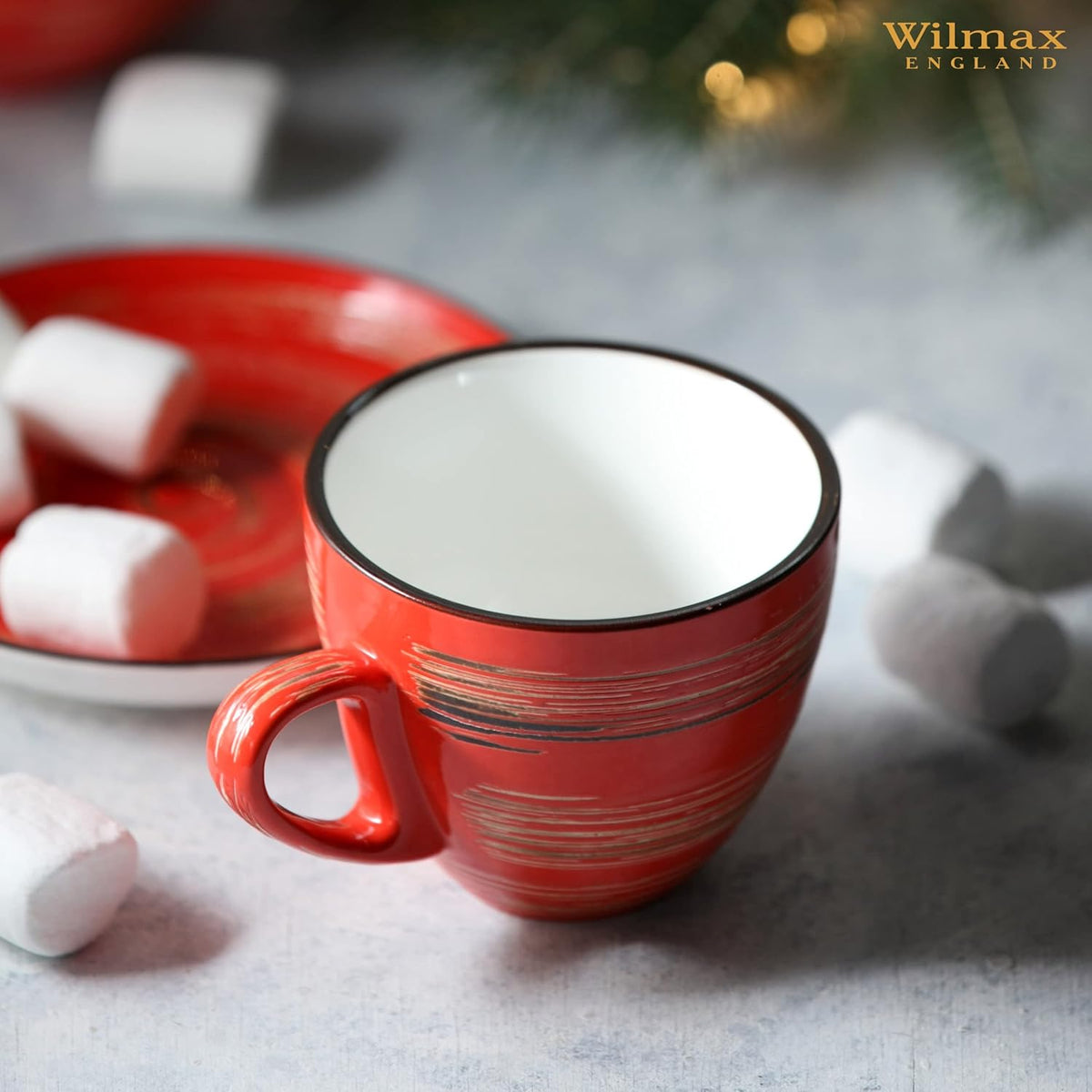 Wilmax Tasse mit Untertasse 300 ml 6er-Set Rot aus Porzellan