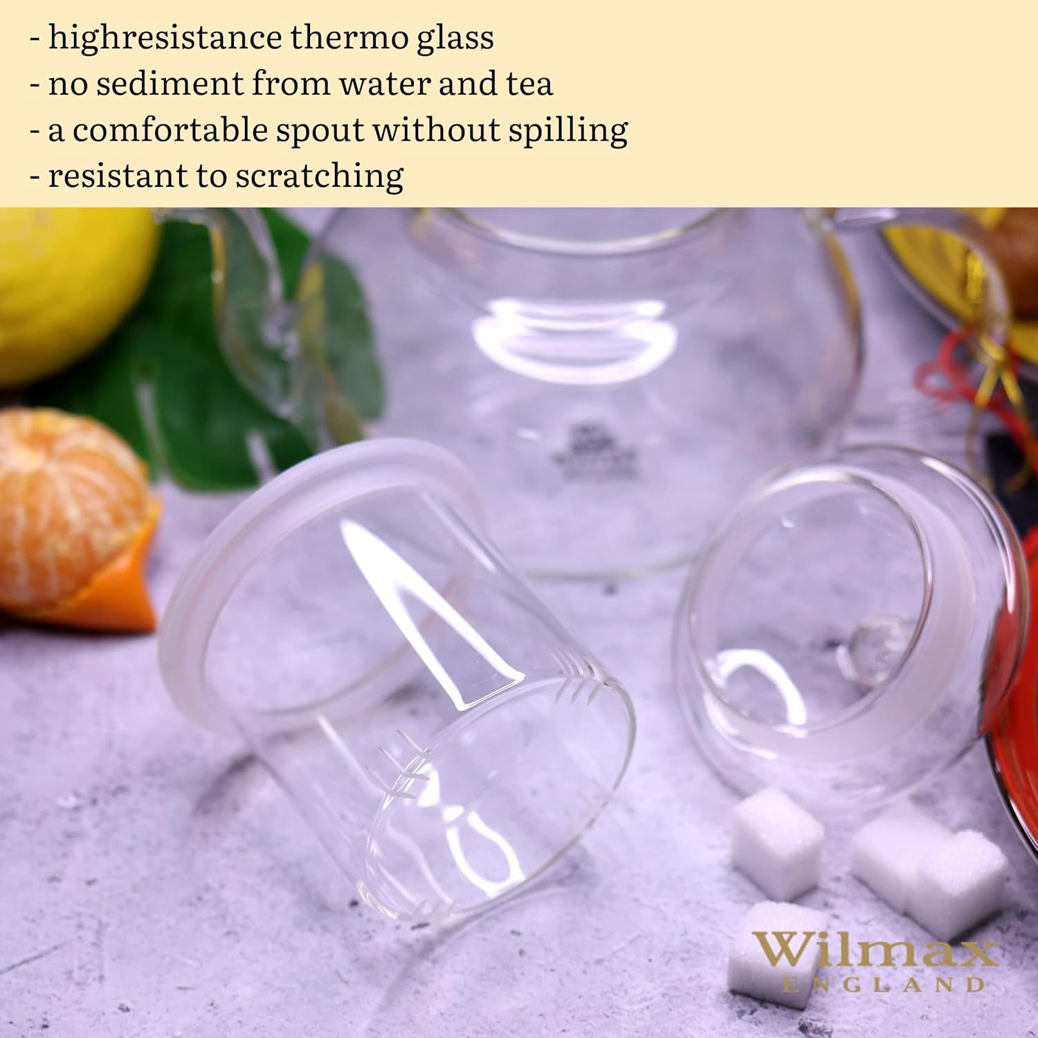 Wilmax Teekanne 900 ml Glas mit Glasdeckel Transparent WL-888814/A