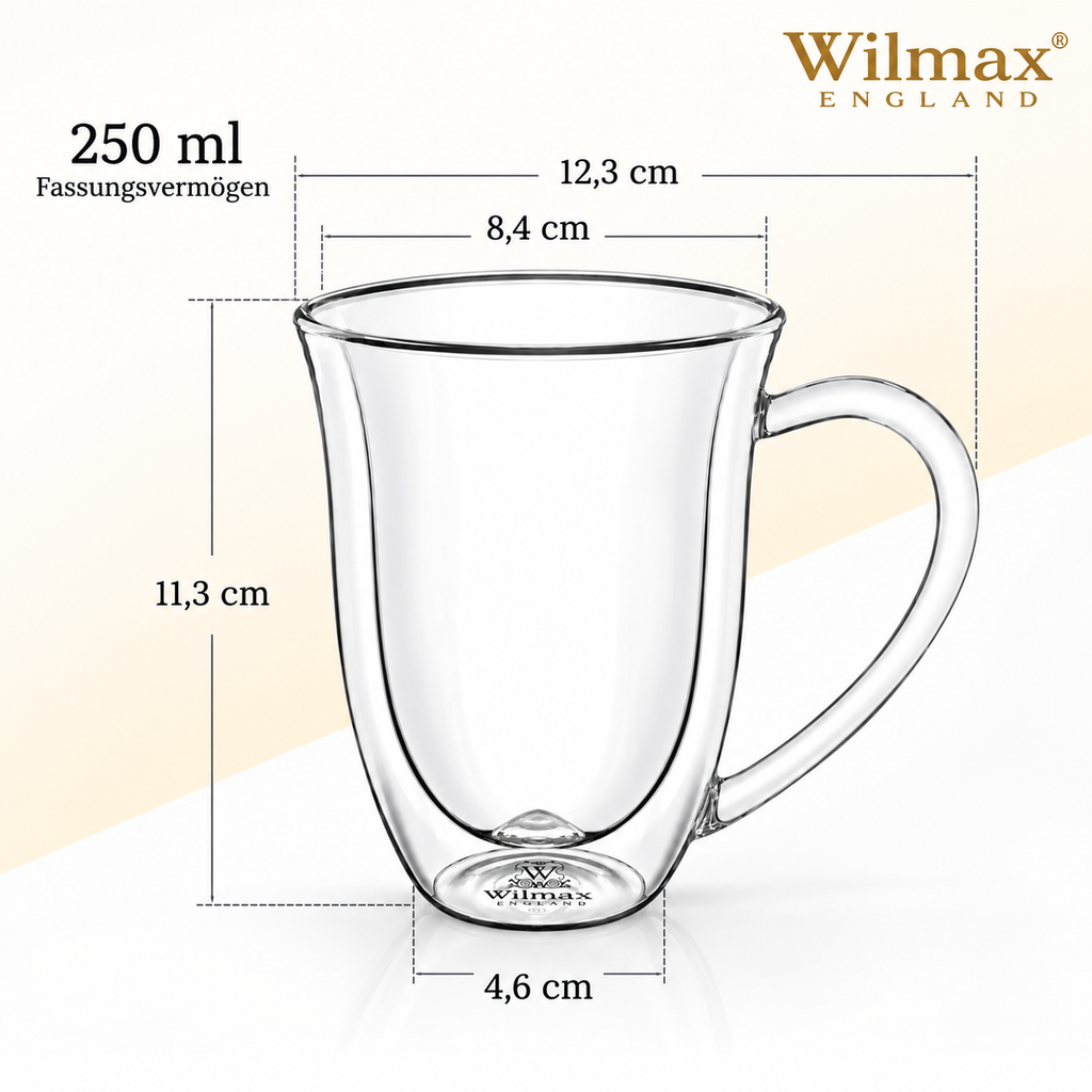 Wilmax Doppelwandige Tasse 250 ml 6er-Set Transparent