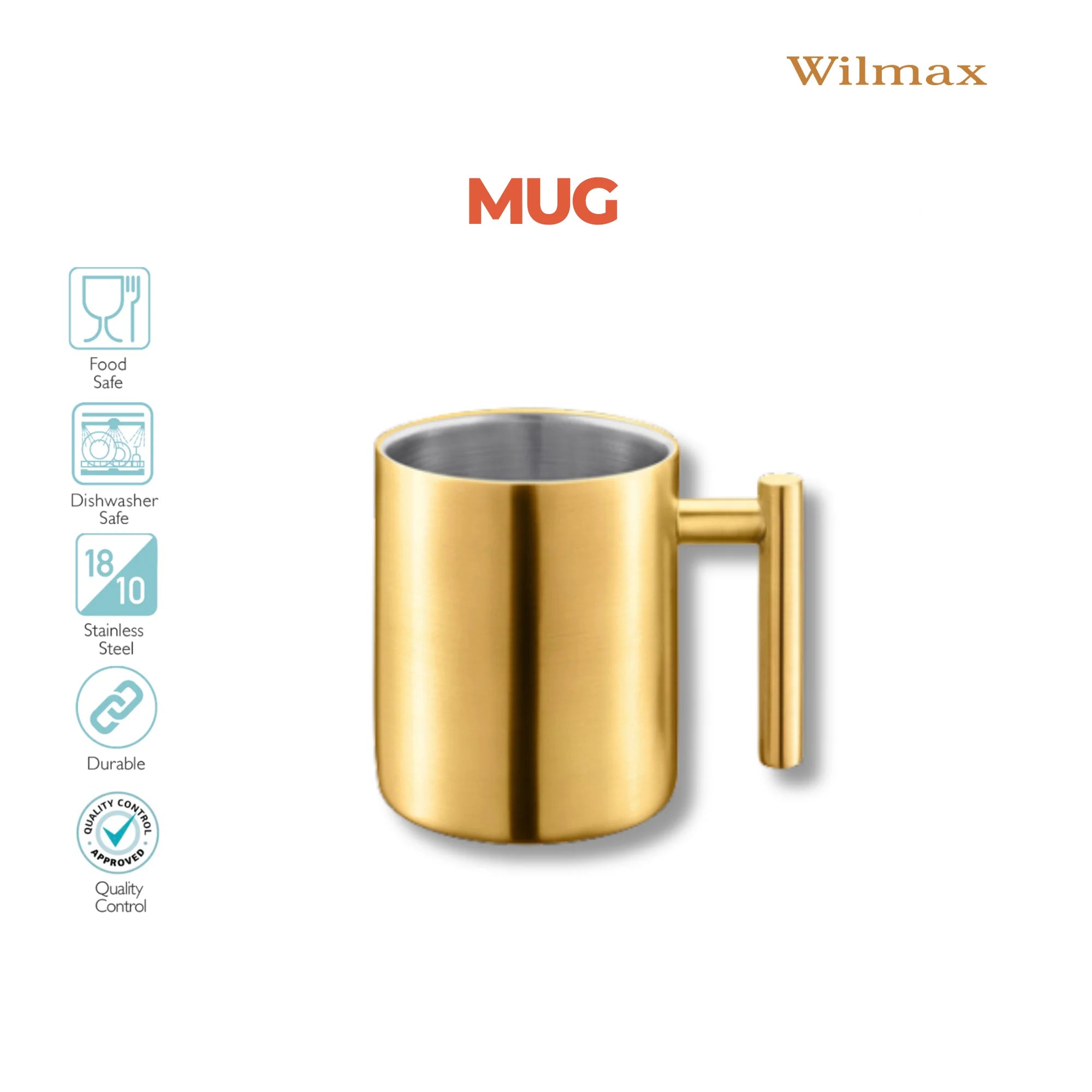 Wilmax Doppelwandiger Becher 350 ml Gold aus Edelstahl