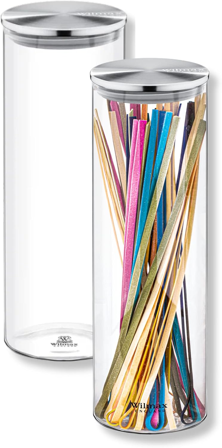 Wilmax Vorratsglas 2000 ml mit Edelstahldeckel 2er-Set Transparent
