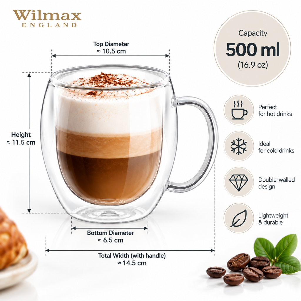 Wilmax Doppelwandige Tasse 500 ml 4er-Set Transparent