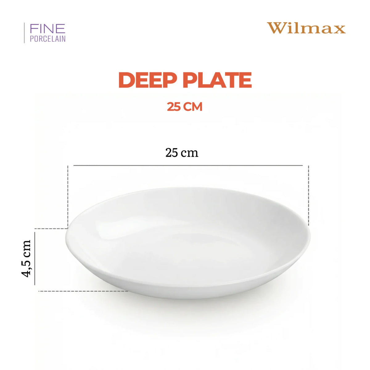 Wilmax Tiefer Servierteller 25,5 cm Weiß aus Porzellan