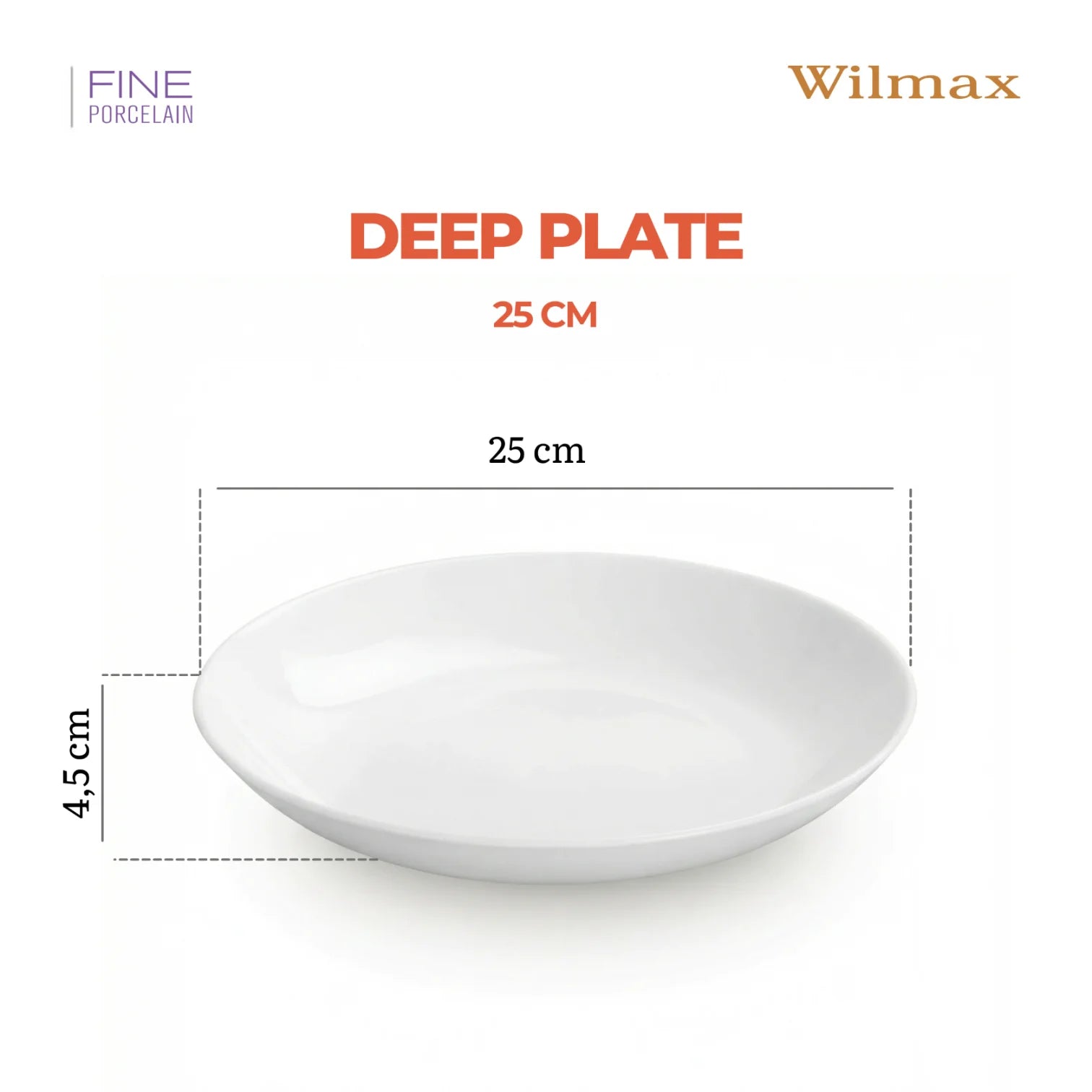 Wilmax Tiefer Servierteller 25,5 cm Weiß aus Porzellan