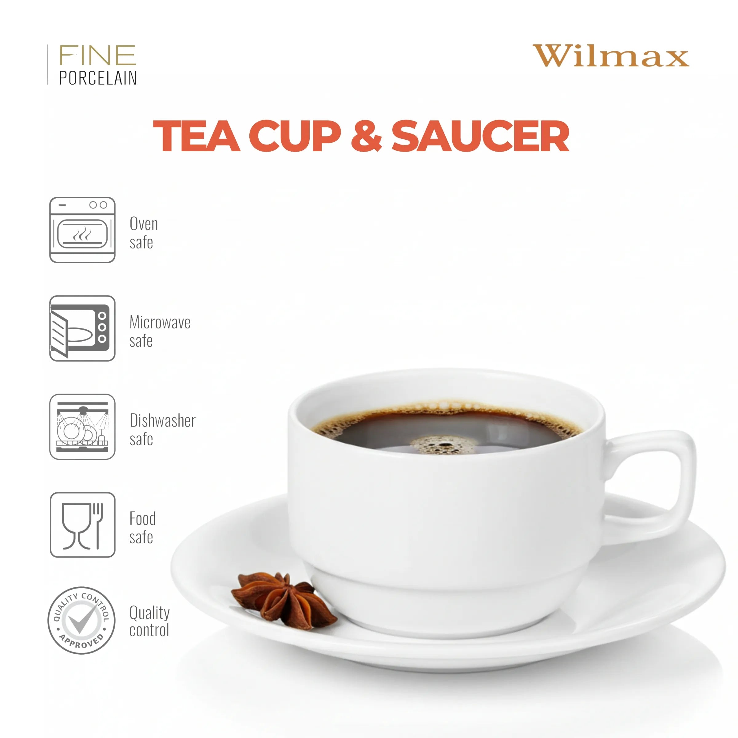 Wilmax Tasse mit Untertasse 220 ml Weiß aus Porzellan