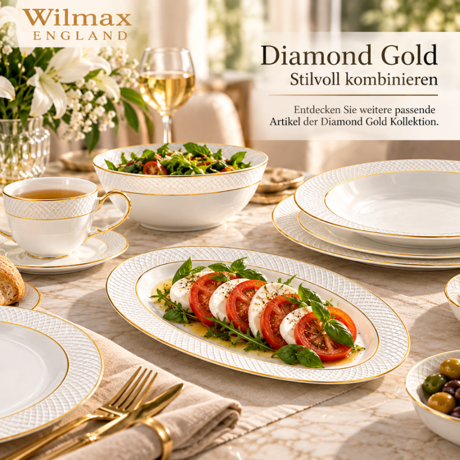Wilmax Teller 18 cm Weiß mit Goldrand aus Porzellan