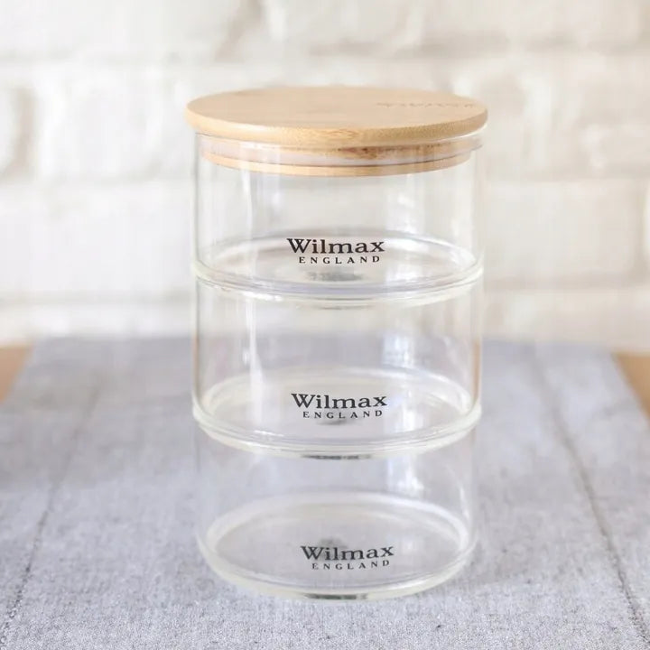 Wilmax Vorratsglas 3-stufig mit Bambusdeckel Transparent