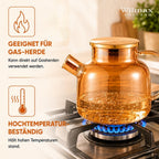 Wilmax Teekanne 1200 ml mit Federfilter und mit Edelstahldeckel Gold aus Thermoglas