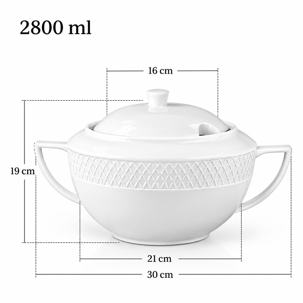 Wilmax Suppenterrine mit Deckel 2800 ml Weiß aus Porzellan