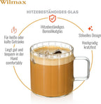 Wilmax Hitzebeständiger Glasbecher mit Henkel 400 ml 6er-Set aus Glas