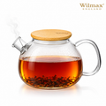 Wilmax Teekanne 1500 ml mit Federfilter und Bambusdeckel Transparent aus Thermoglas