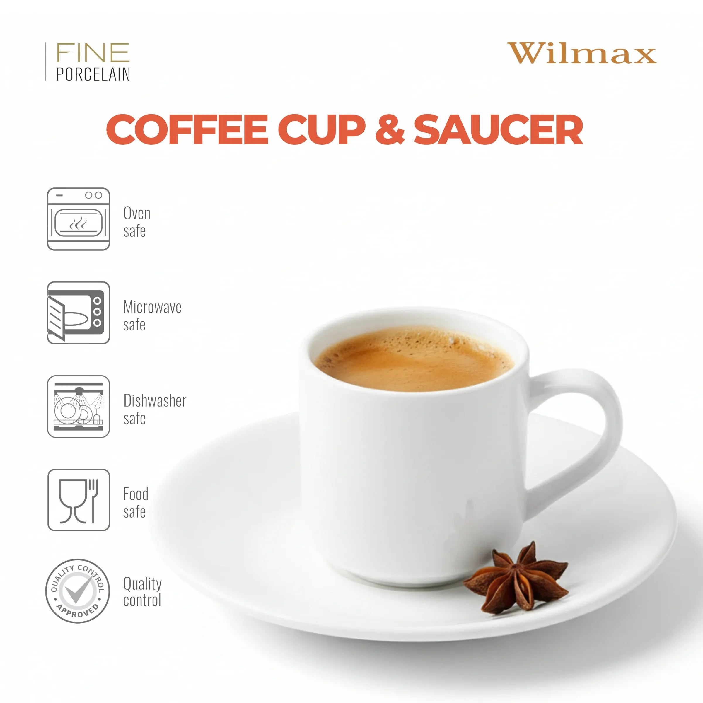 Wilmax Espressotassen mit Untertassen 90 ml 2er-Set Weiß aus Porzellan