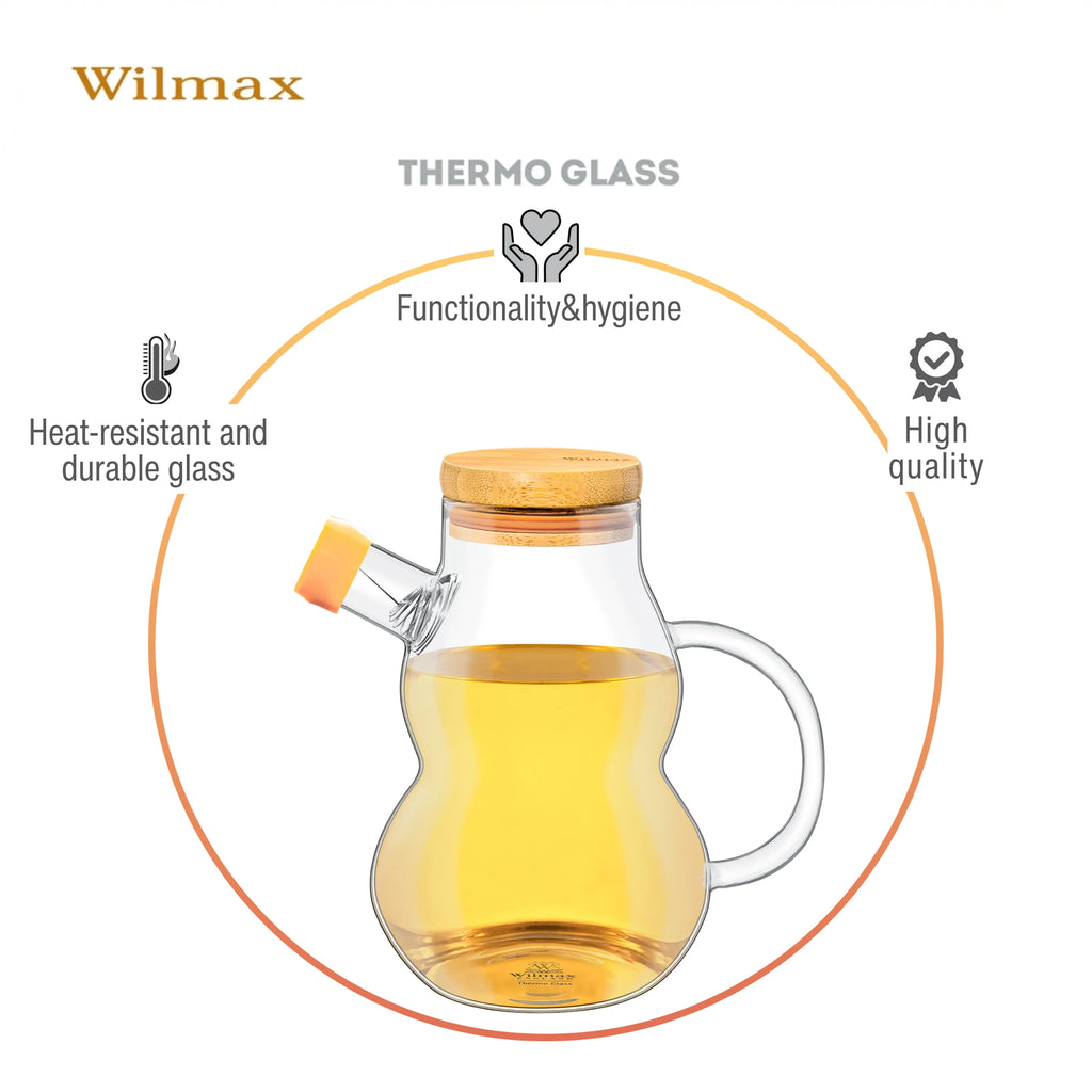 Wilmax Ölflasche 450 ml mit Ausgießer und Filter Transparent aus Glas
