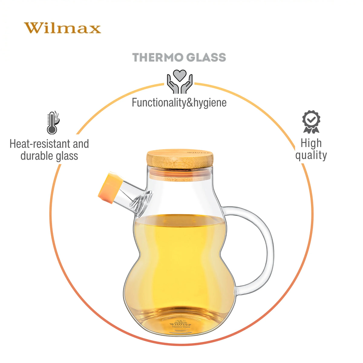 Wilmax Ölflasche 450 ml mit Ausgießer und Filter Transparent aus Glas
