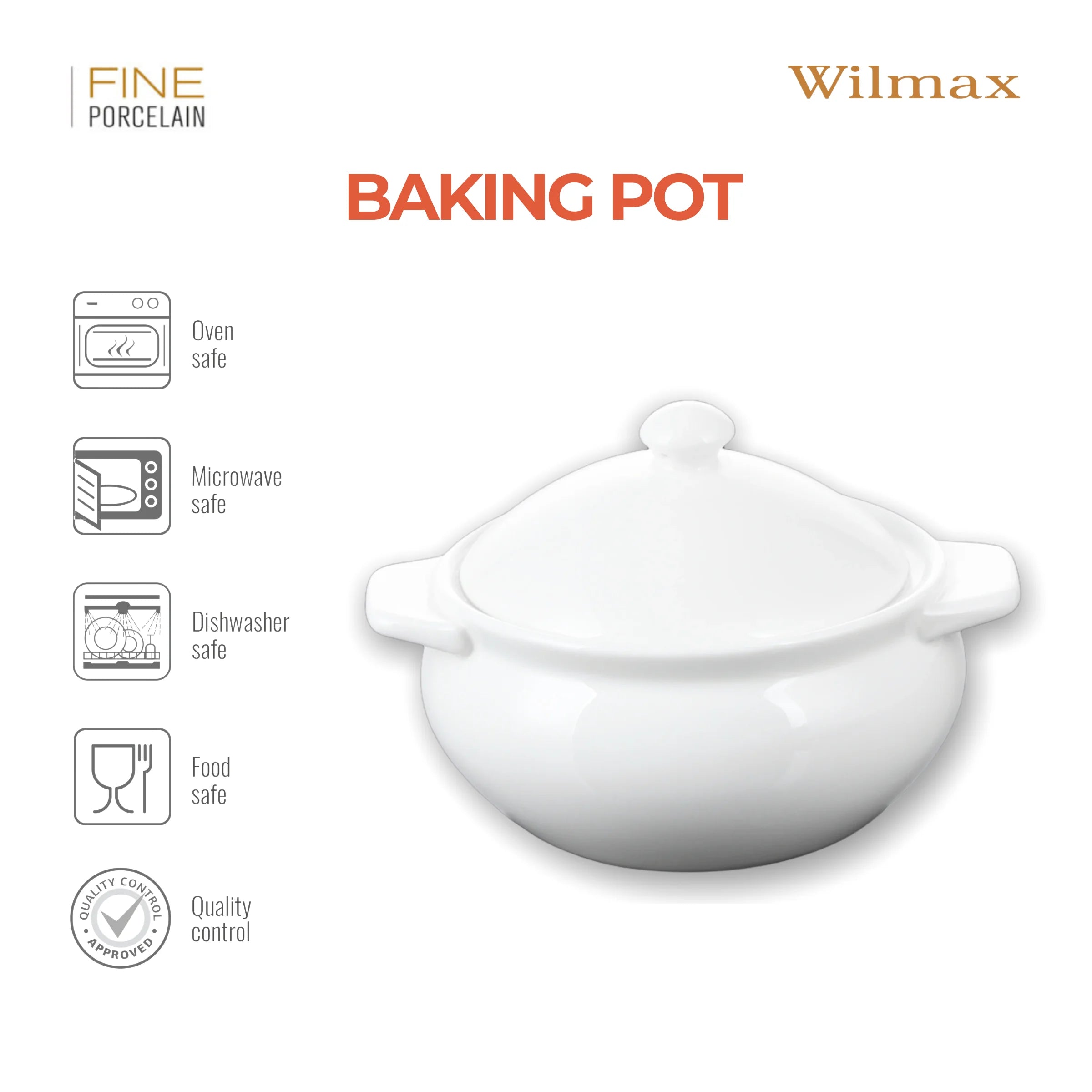 Wilmax Topf mit Deckel 620 ml Weiß aus Porzellan