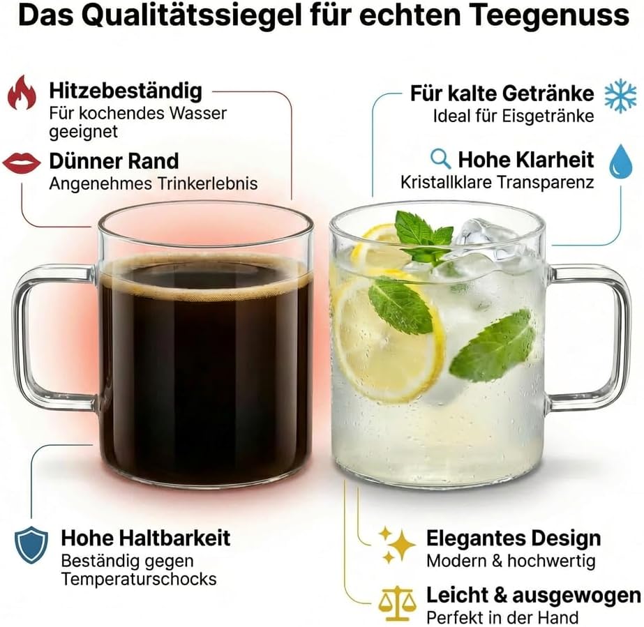 Wilmax Glastasse 500 ml 6er-Set Transparent aus Borosilikatglas