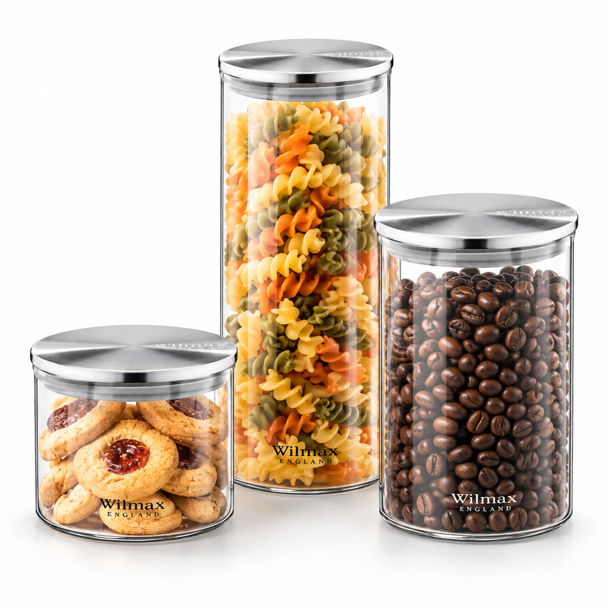 Wilmax Vorratsglas mit Edelstahldeckel 3er-Set