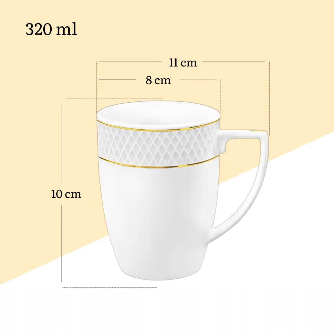Wilmax Becher 320 ml 6er-Set Weiß mit goldfarbenem Dekor aus Porzellan