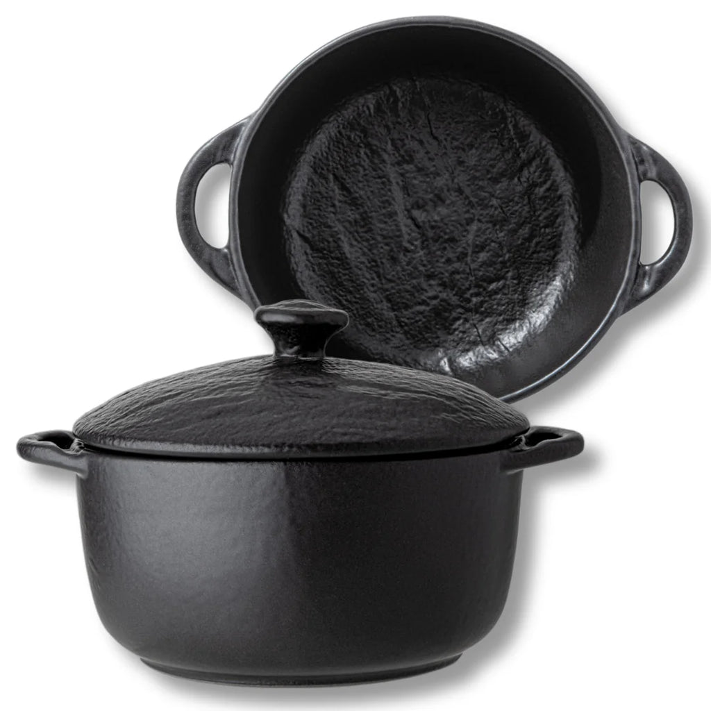 Wilmax Topf mit Deckel 600 ml Schwarz aus Porzellan