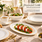Wilmax Ovale Servierplatte 20 × 14 cm Weiß mit Goldlinien aus Porzellan
