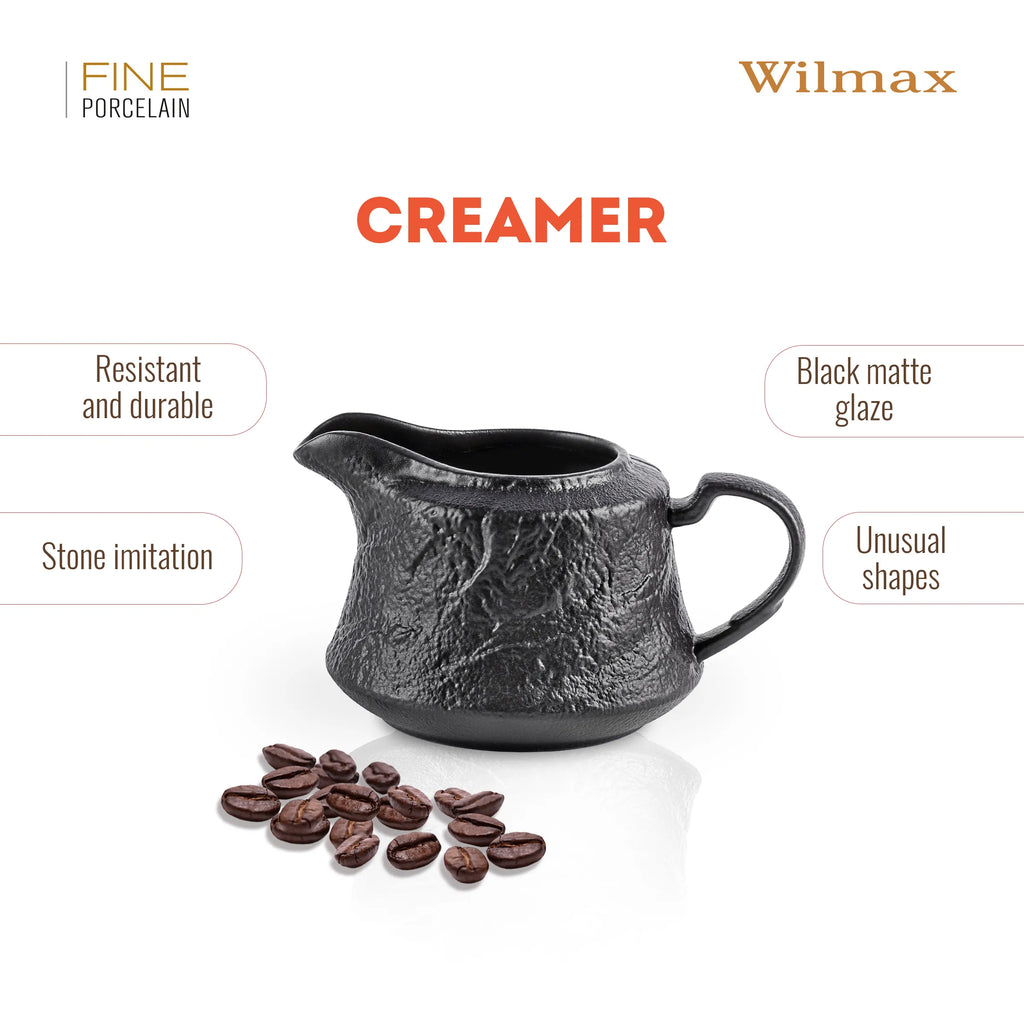 Wilmax Sahnekännchen 260 ml Schwarz aus Porzellan