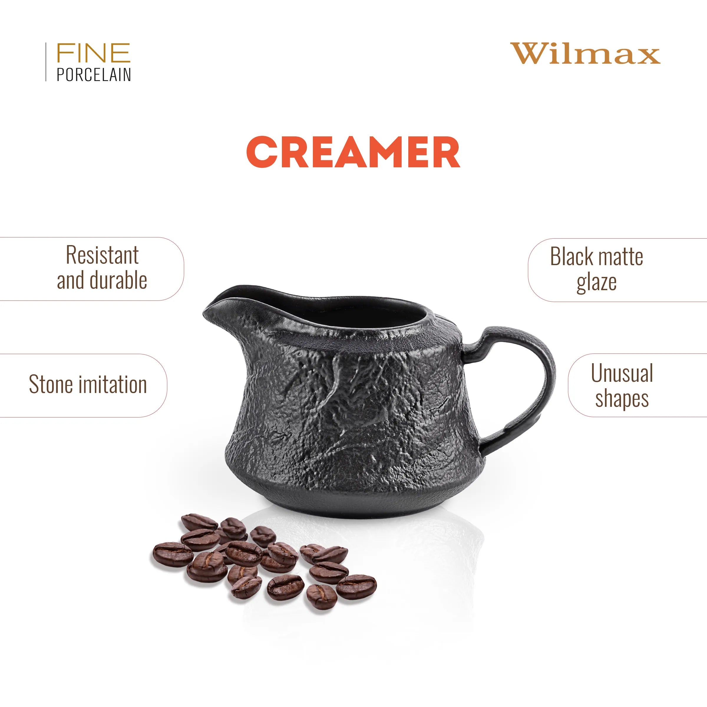 Wilmax Sahnekännchen 260 ml Schwarz aus Porzellan