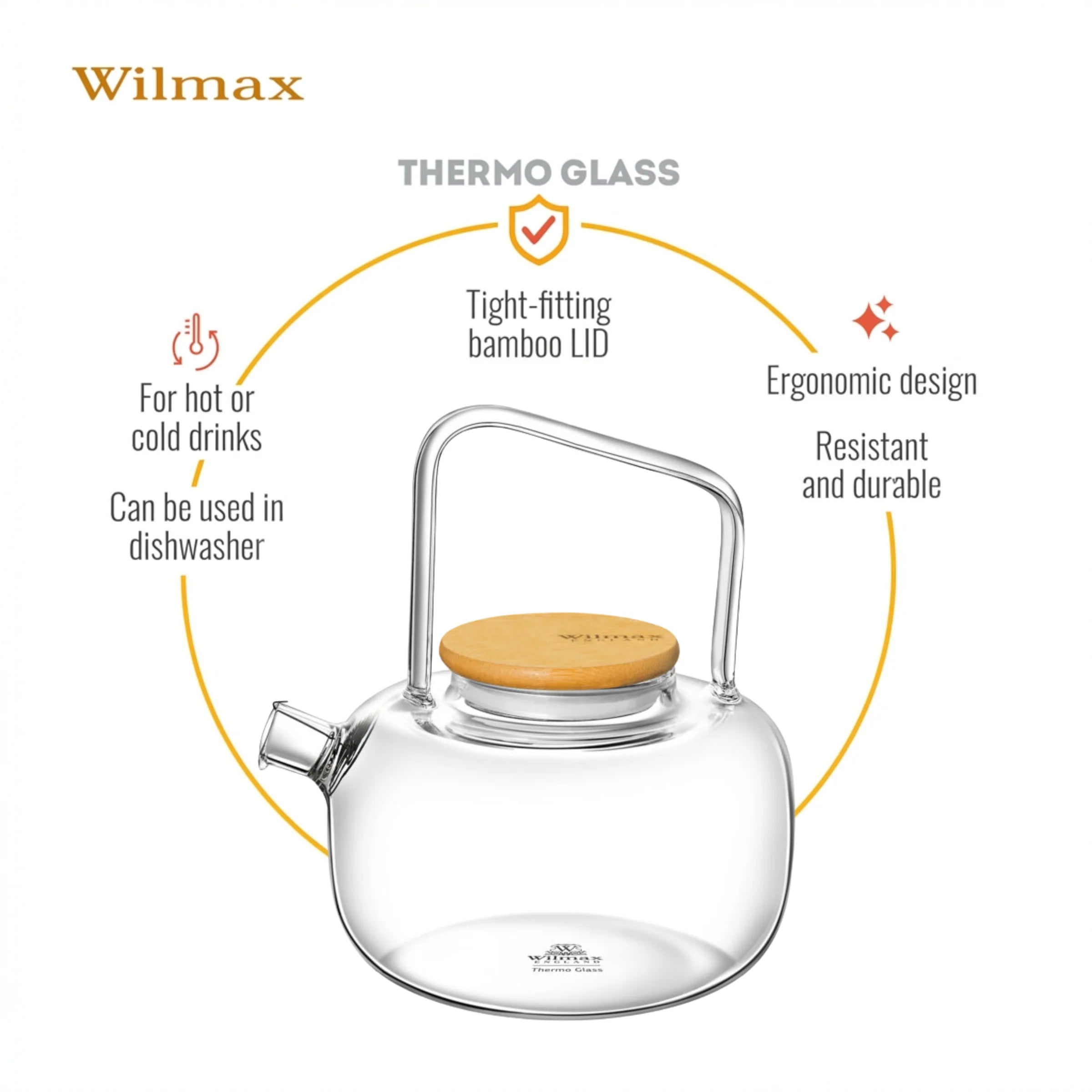 Wilmax Teekanne 1000 ml mit Federfilter Bambusdeckel WL-888821/A