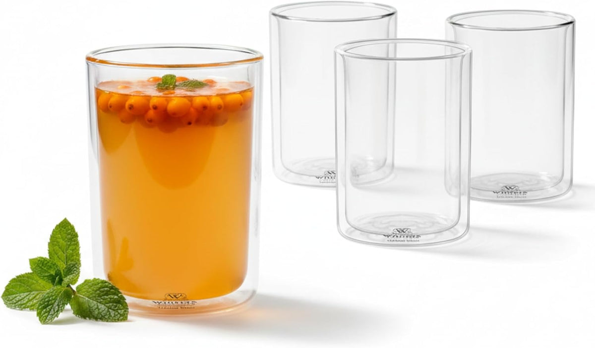 Wilmax Doppelwandiges Thermoglas 400 ml 4er-Set Transparent