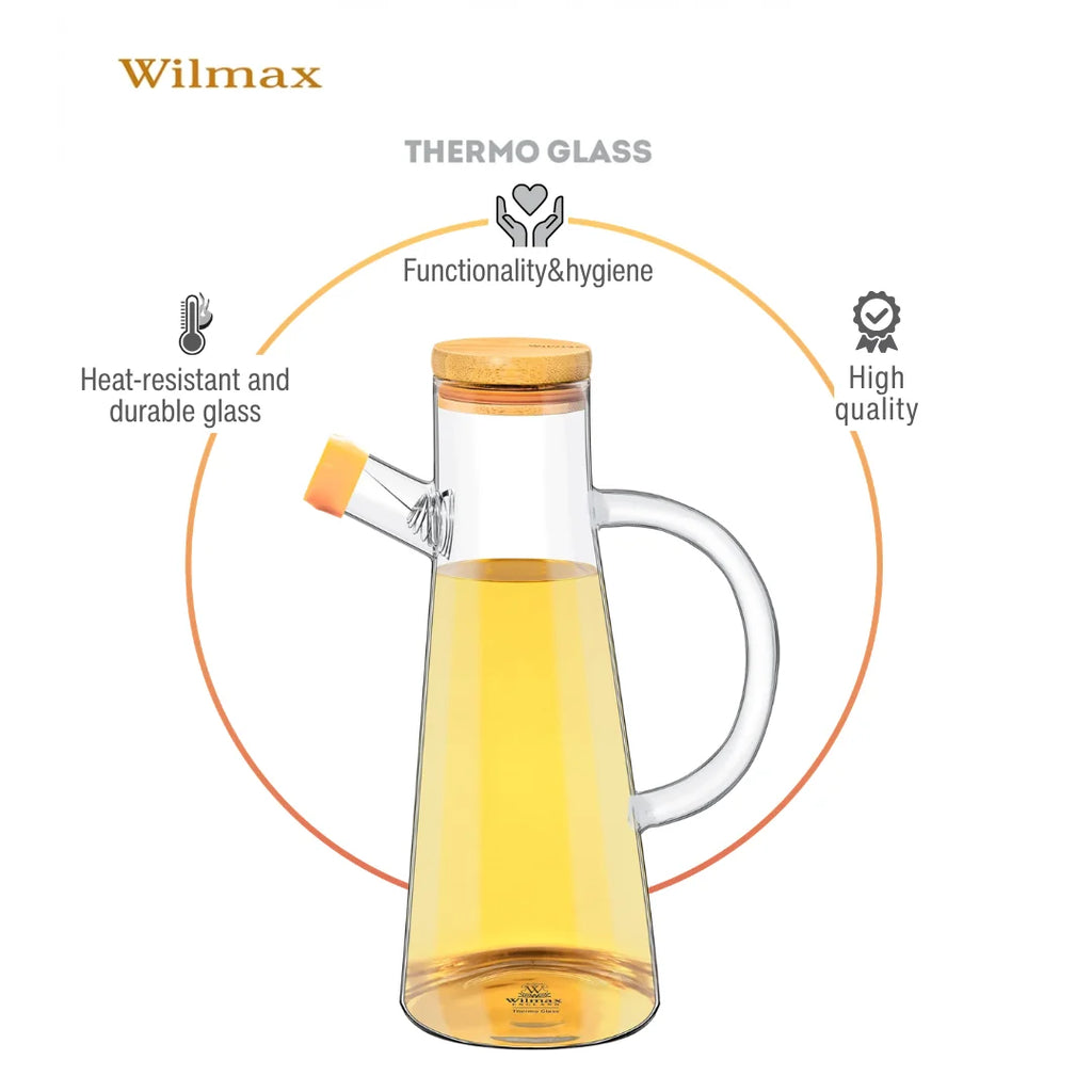 Wilmax Ölflasche 500 ml mit Bambusdeckel Transparent aus Glas