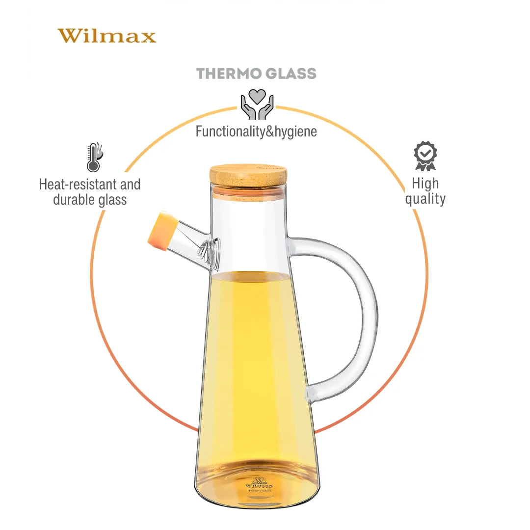 Wilmax Ölflasche 500 ml mit Bambusdeckel Transparent aus Glas