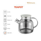 Wilmax Teekanne 1200 ml mit Federfilter und mit Edelstahldeckel Grau aus Thermoglas