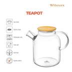 Wilmax Teekanne 1100 ml mit Federfilter und Bambusdeckel Transparent aus Thermoglas