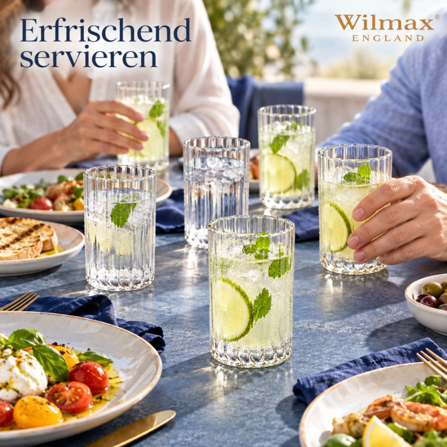 Wilmax Geriffeltes Glas 250 ml 6er-Set Transparent aus Borosilikatglas