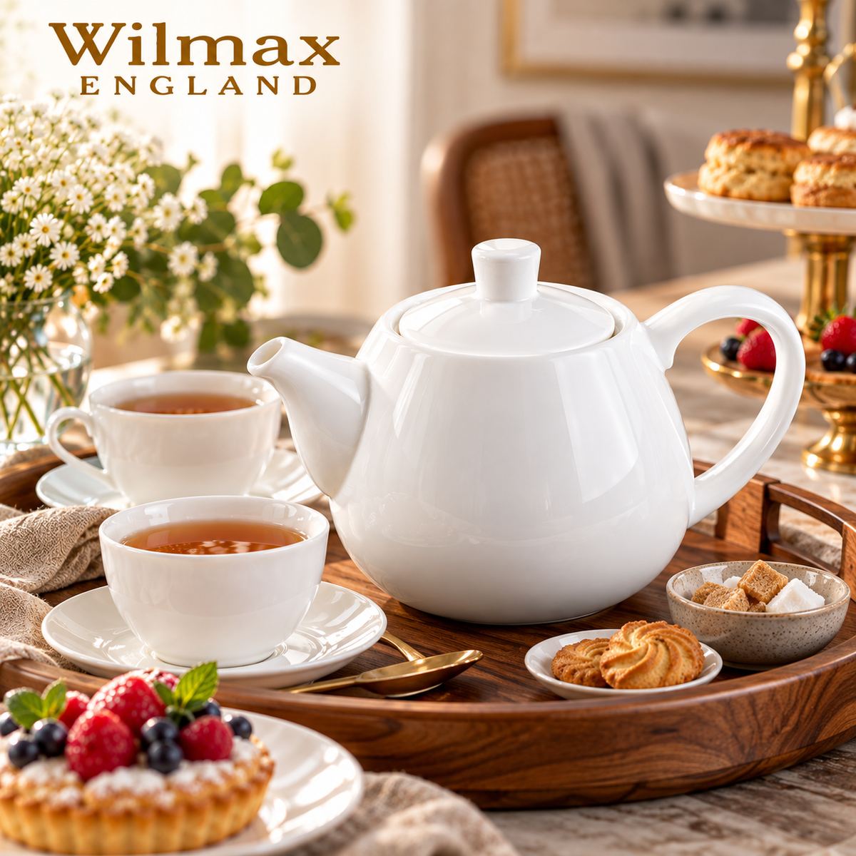 Wilmax Kaffee- und Teekanne mit integriertem Ausgusssieb 1000 ml Weiß aus Porzellan