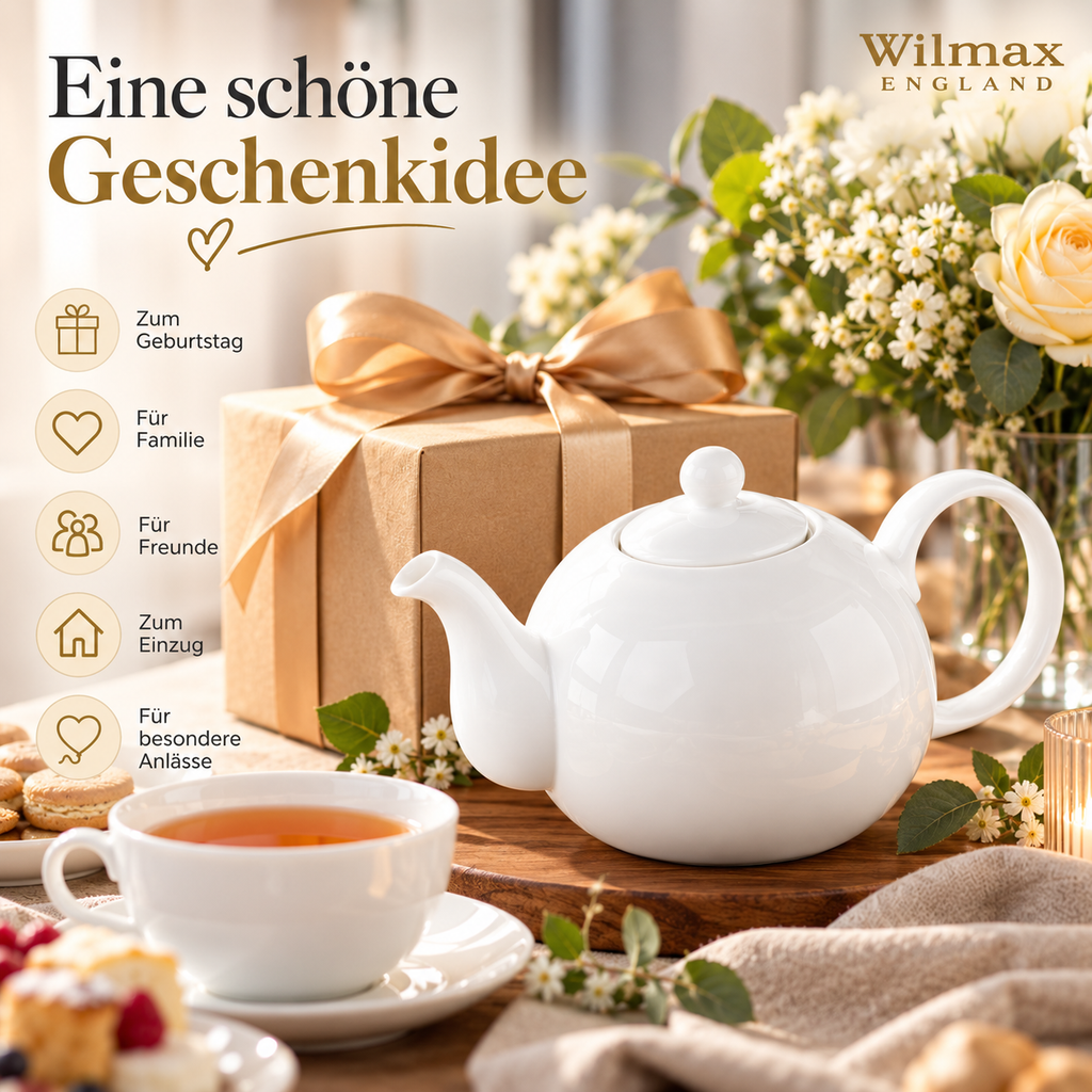 Wilmax Kaffee- und Teekanne mit integriertem Ausgusssieb 500 ml Weiß aus Porzellan