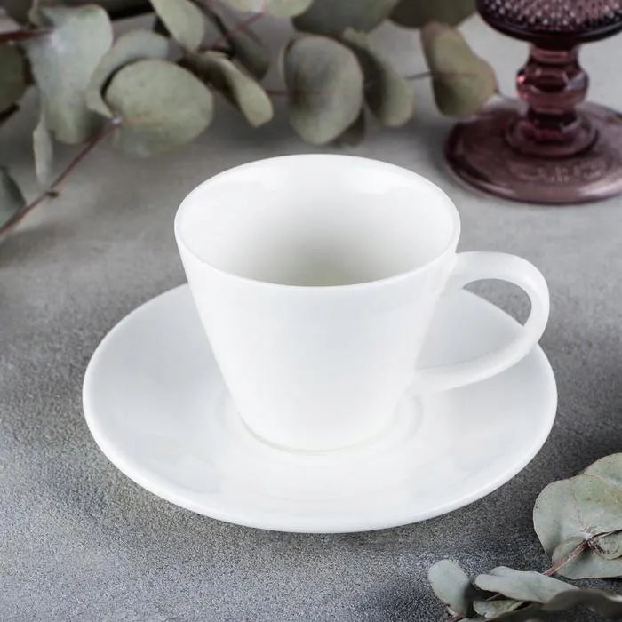 Wilmax Tasse mit Untertassen 180 ml 2er-Set Weiß aus Porzellan