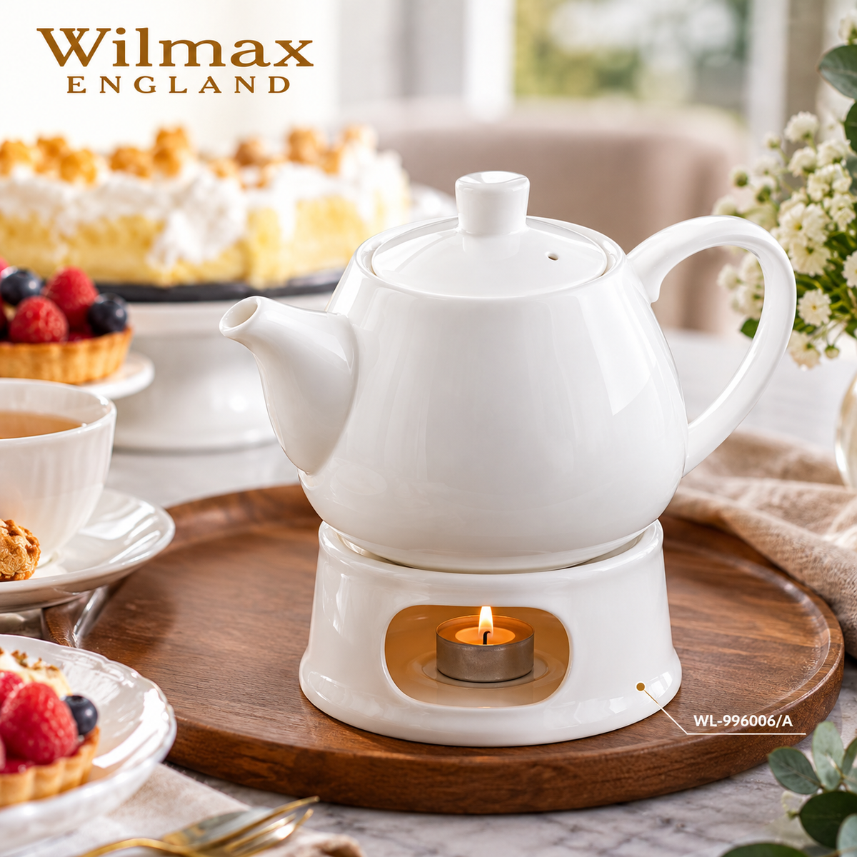 Wilmax Kaffee- und Teekanne mit integriertem Ausgusssieb 1000 ml Weiß aus Porzellan