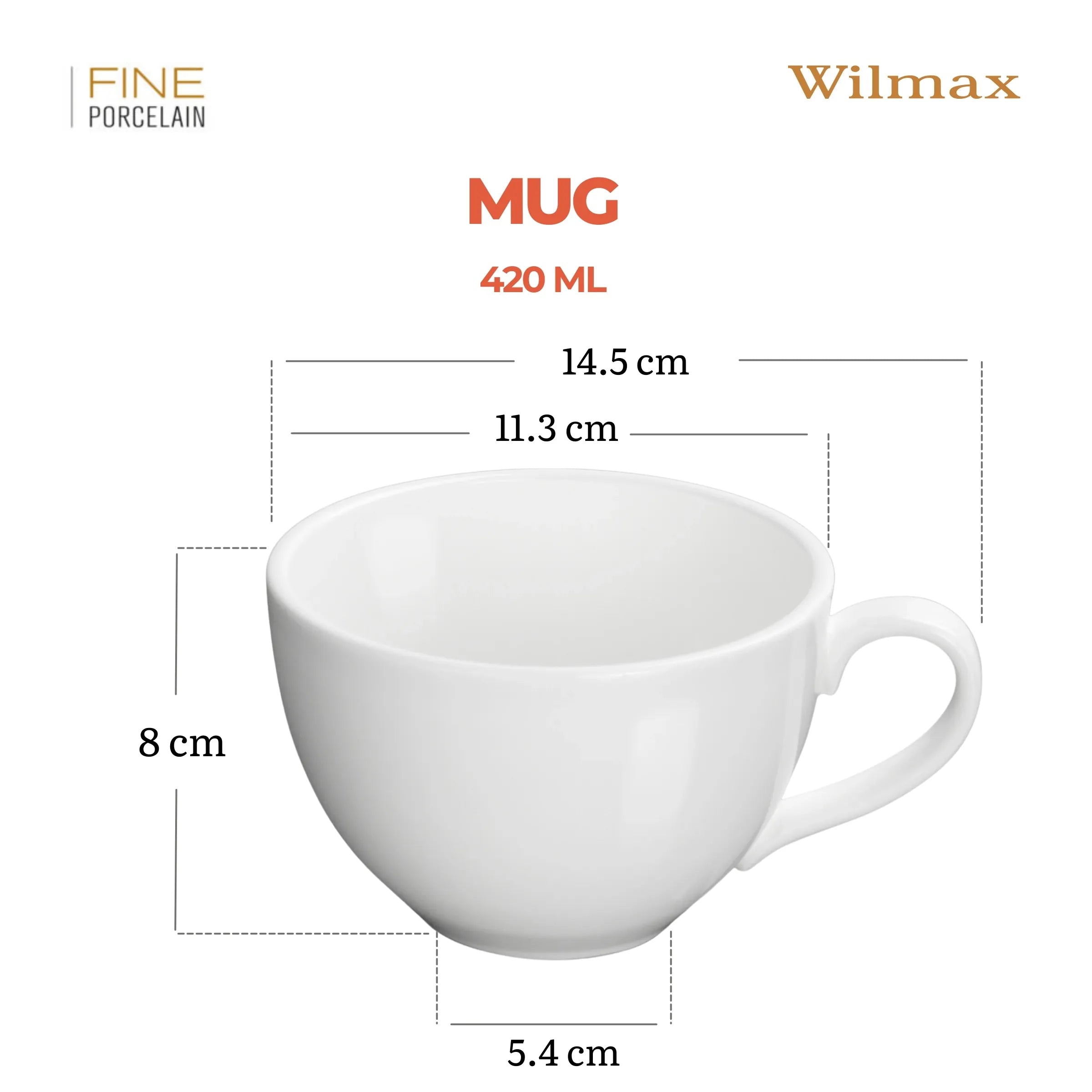 Wilmax Jumbobecher 420 ml Weiß aus Porzellan