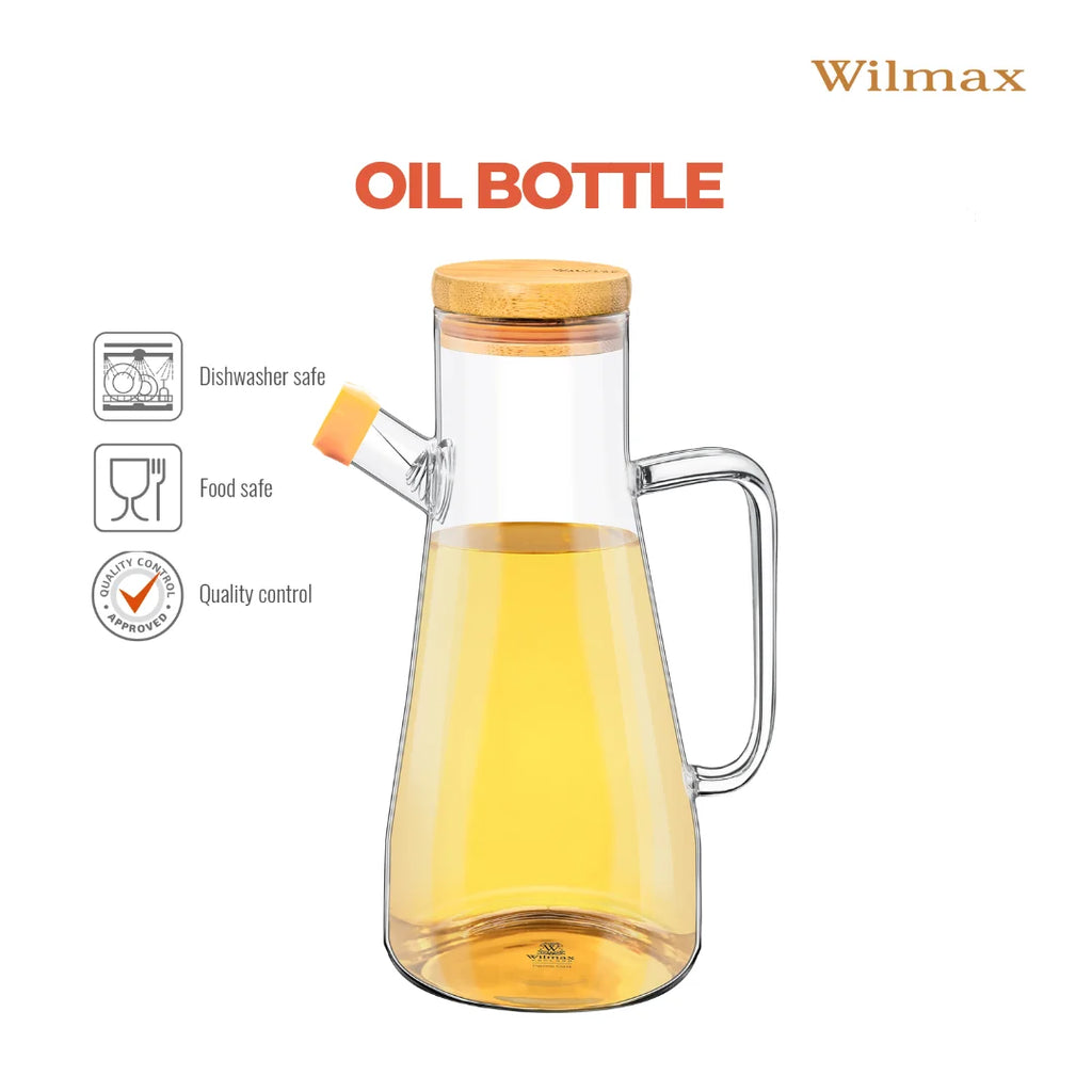 Wilmax Ölflasche 900 ml mit Ausgießer und Filter Transparent aus Glas
