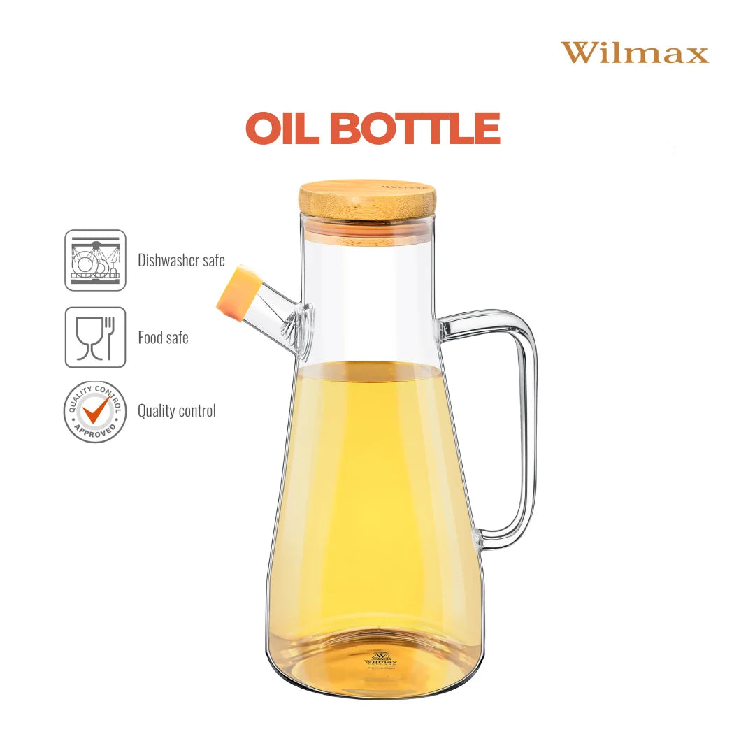 Wilmax Ölflasche 900 ml mit Ausgießer und Filter Transparent aus Glas