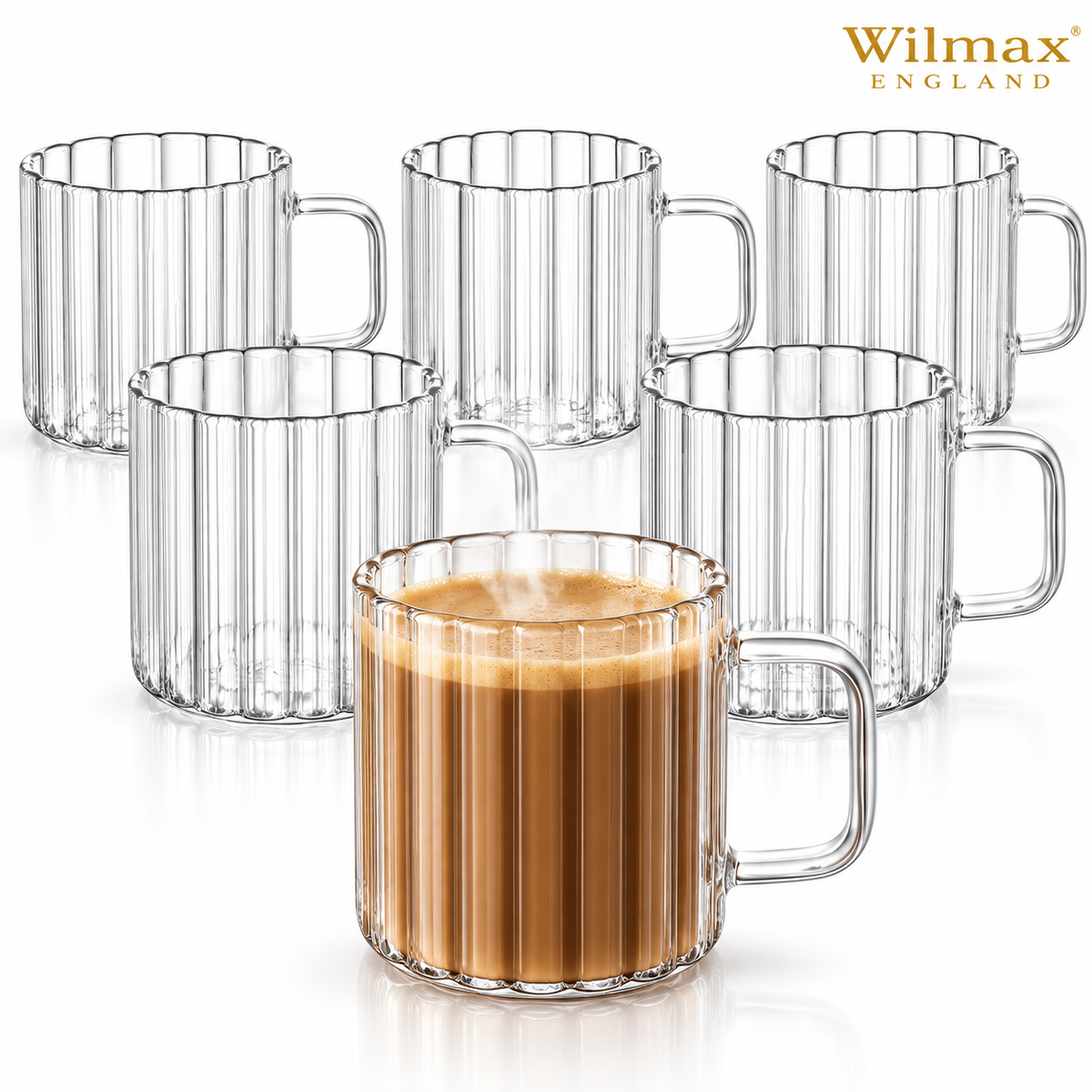Wilmax Hitzebeständiger Glasbecher mit Henkel 300 ml 6er-Set aus Glas